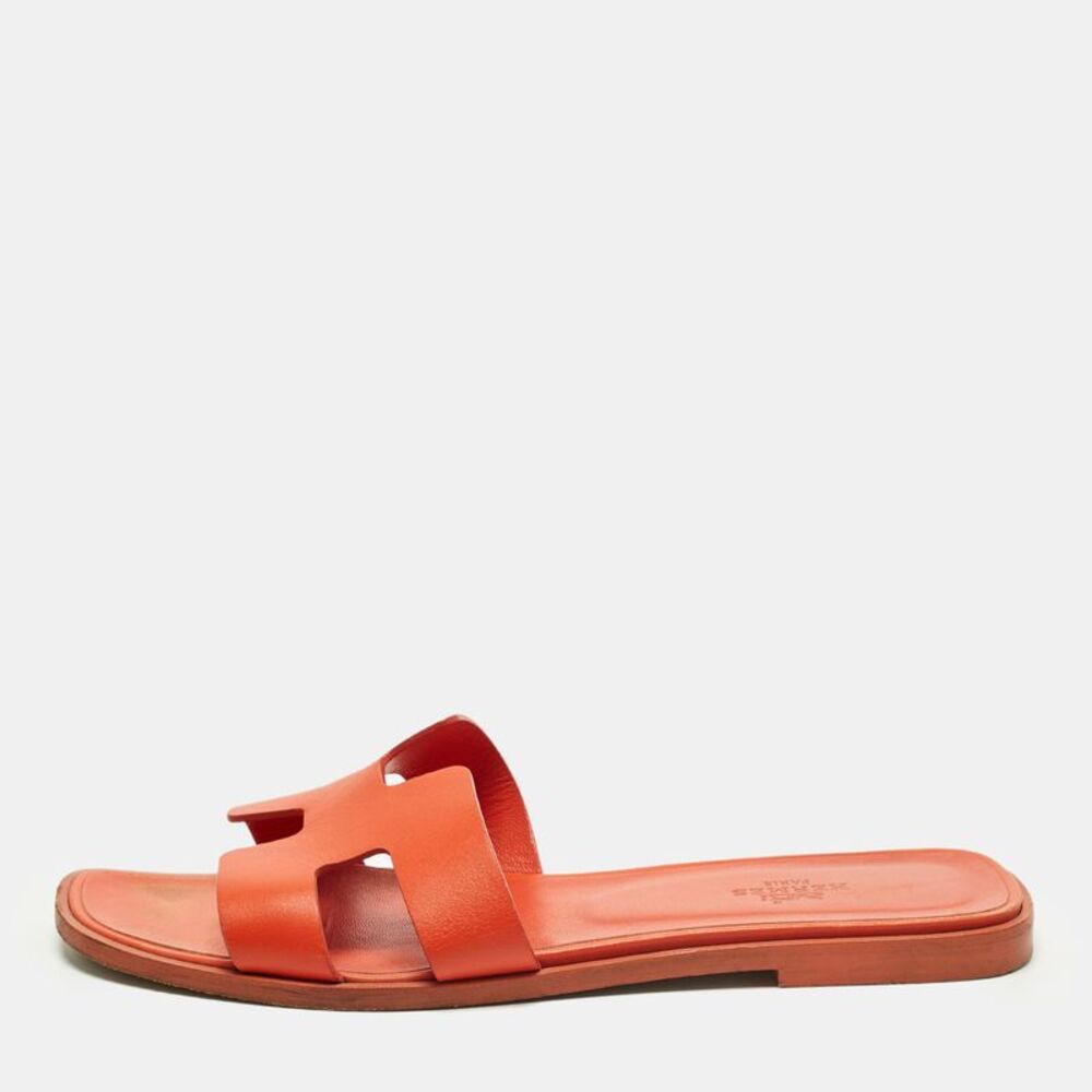 Hermes Oran Size 39 Orange Leather Flat Sandals - Picture 1 of 7